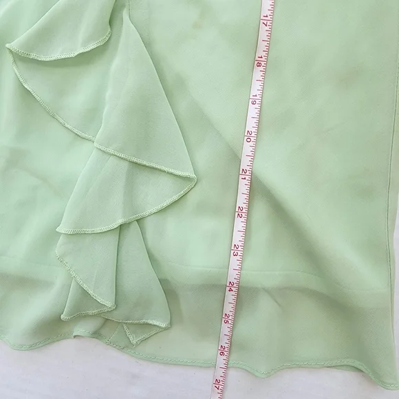 Mint Green 2 Piece Pleated Ruffle Chiffon Jewel Pin Top & Midi Skirt Set - Picture 10 of 16